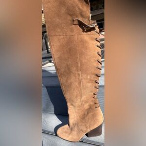 Circus by Sam Edelman Tall Lace-Up Suede Boots — Chestnut Brown